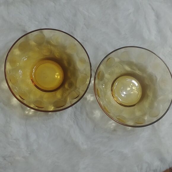 Vintage Hazel Atlas Capri Dot Amber Set of 2 "dip" Bowls - Picture 3 of 7